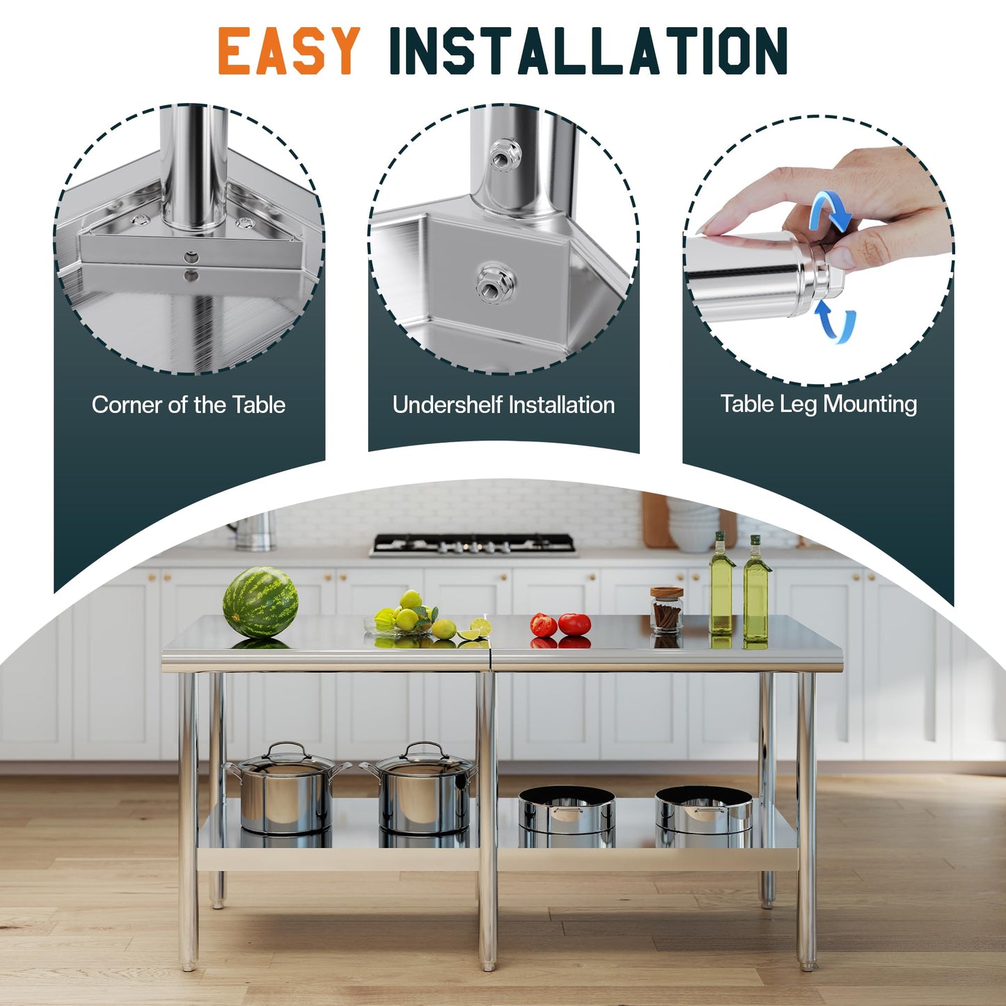 Albott 30x72 Inch Stainless Steel Work Table with Adjustable Undershelf, Heavy Duty Prep Table with Lower Shelf for Kitchen, Restaurant, Home and Commercial Use