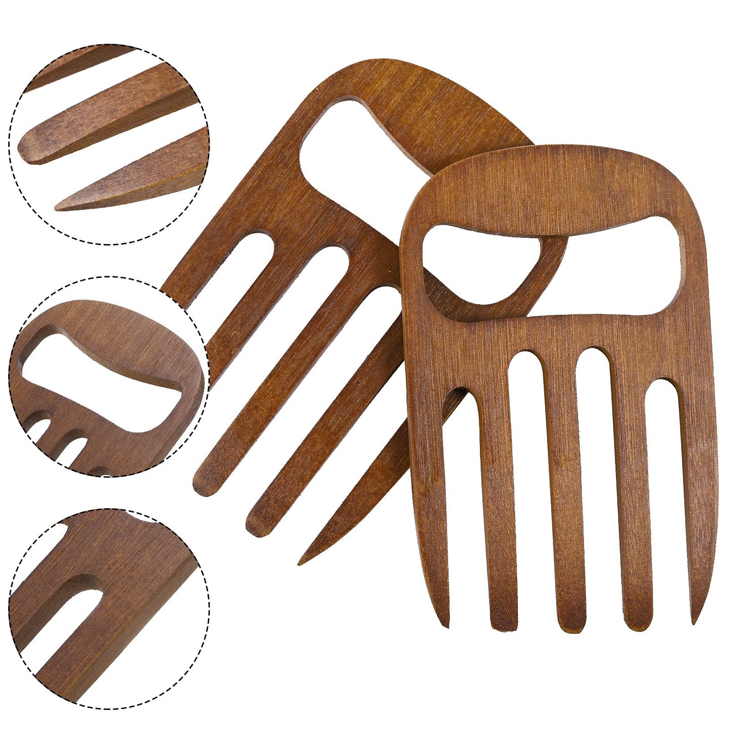 Patelai 2 Pieces Bamboo Salad Hands, Salad Servers Bamboo Serving Hands Latest Gripper Design Salad Claws Set for Serving Salad, Pasta, Fruit on Your Kitchen Counter, 6 Inches (Coffee)
