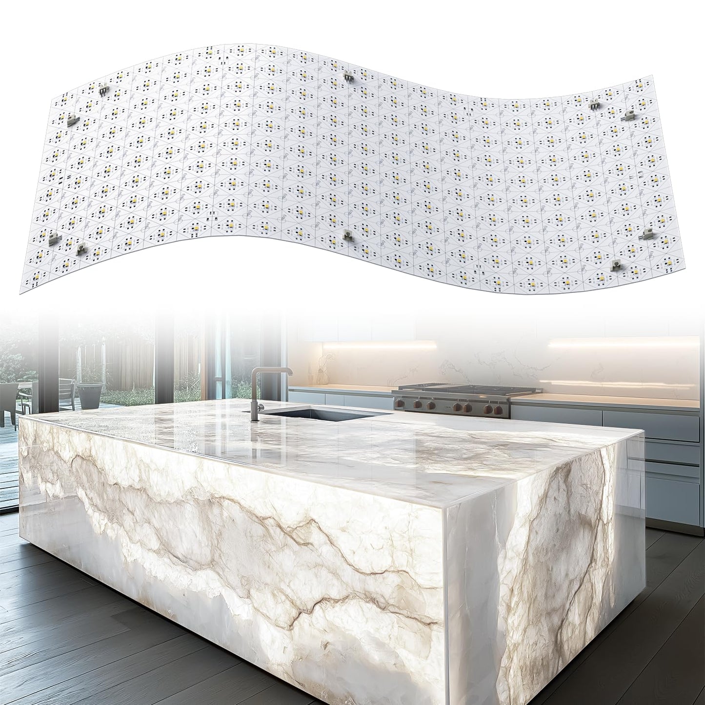 Lichaser 4 Pack LED Backlight Sheet White 6000K 24V 36W, Dimmable LED Panel Sheet Compatible with Alexa, Flexible Backlit Light Remote & APP Control, 19.7X9.7 Inch for Marble, Onyx, Quartz Countertop