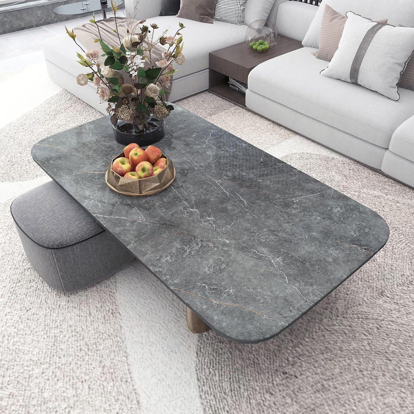 BOMENG Glossy Marble Contact Paper Granite Grey Peel and Stick Wallpaper for Bathroom Kitchen Cabinets Countertops Furniture Renovation, Removable Waterproof Self-Adhesive Vinyl Wrap 24" x 197", Gray
