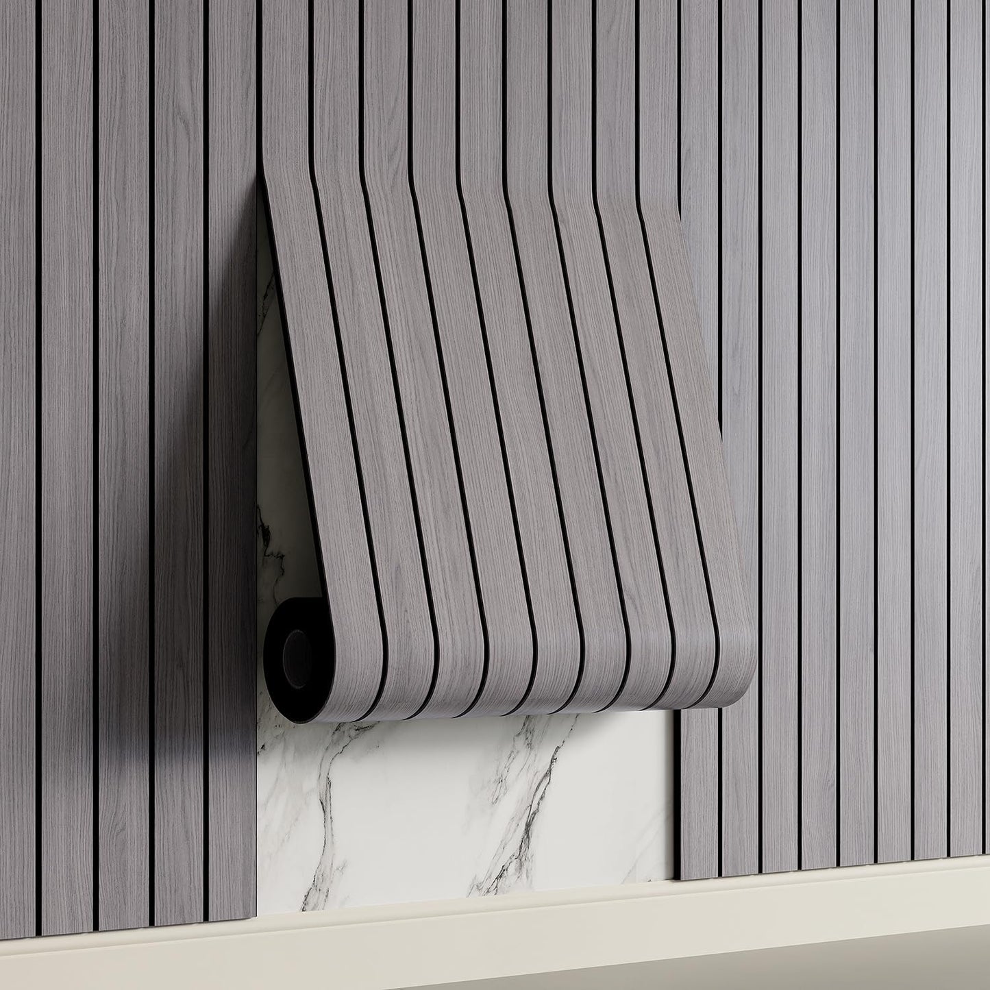 Yutianli PVC Slat Wall Panel Peel and Stick 236"x 15.7" Faux Wood Slat Panel Artificial Oak Wood Grain Self-Adhesive Soundproof 3D Wall Panel for Walls and Ceilings
