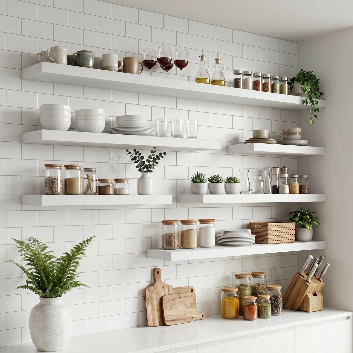 FLYJOE Floating Shelves for Wall, 40 Inch Floating Shelves Set of 2, 8" D Wooden Wall Mounted Display Shelves with Invisible Brackets for Living Room, Bedroom, Bathroom, Kitchen Decor, White