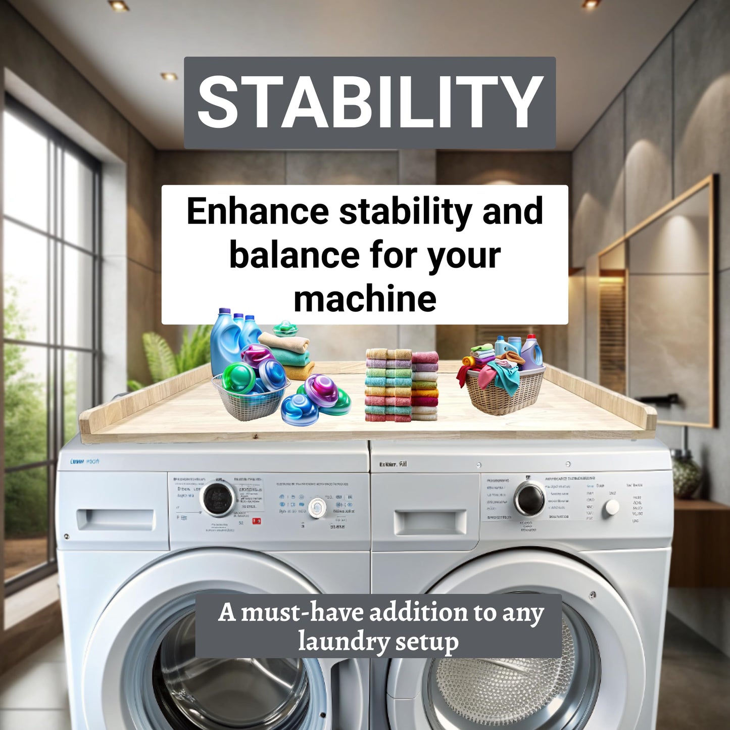 Skywin Washer Dryer Countertop 54 x 30 Inches, Single Real Solid Wood Butcher Block (Unfinished Plain Wood Surface) for One Unit Only (Washer or Dryer), Countertop Over Laundry Machine