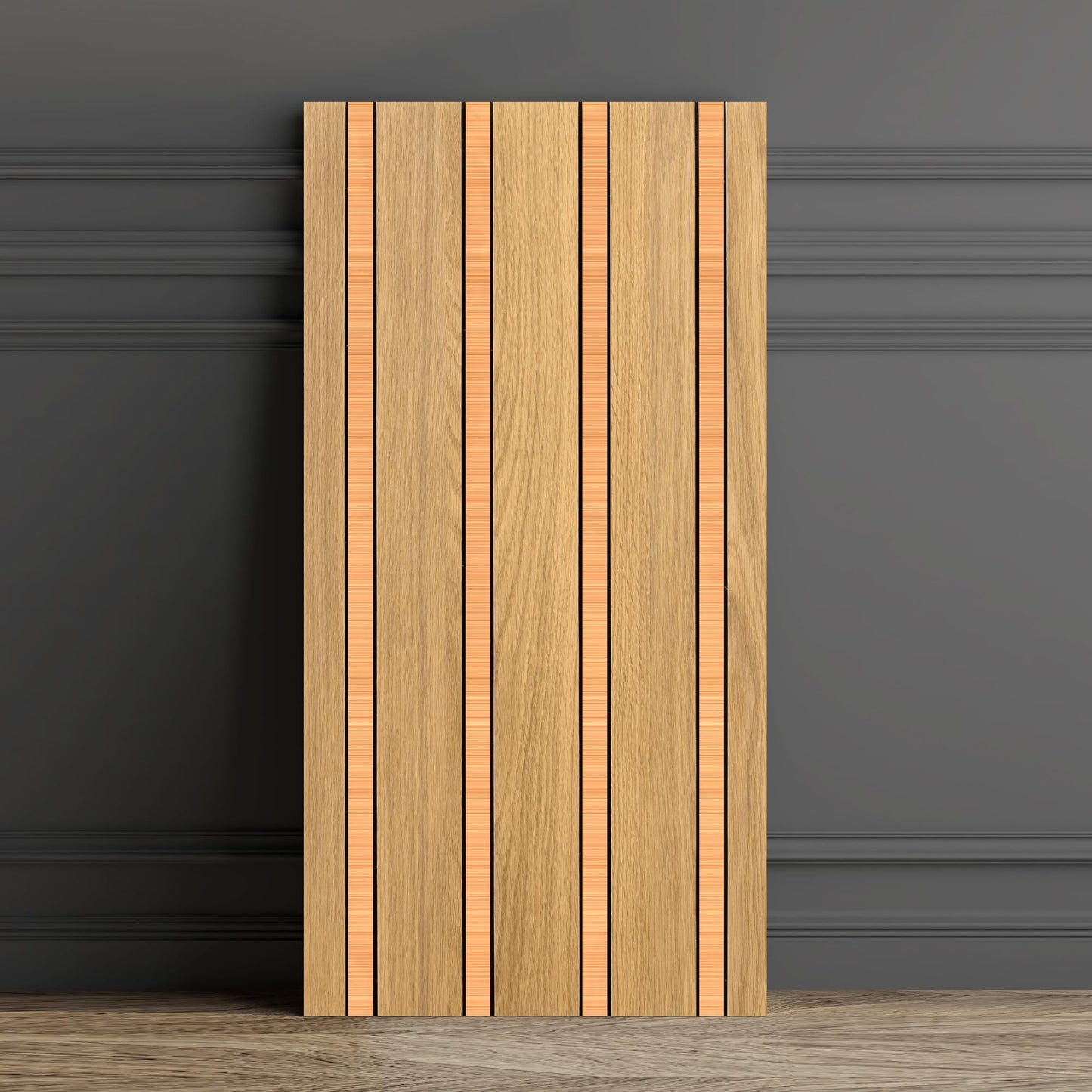 Haimin 3D Wall Panels Wood Grain Slat, 10Pcs 23.6"x11.6" Peel and Stick Self-Adhesive Textured Paneling, Easy DIY Light Luxury Decor for Bedroom Living Room Home (Light Oak with Gold)
