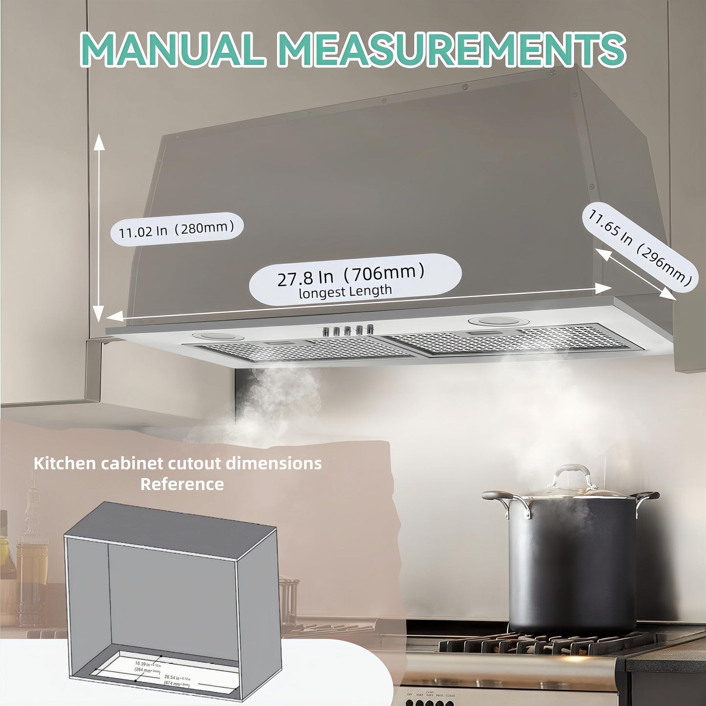 Built-in 30 Inch 700 CFM Kitchen Range Hood Insert | Stainless Steel Stove Vent Hood with Bright LED Lights, Push Button Control | Convertible Ducted/Ductless, Includes Grease & Carbon Filters
