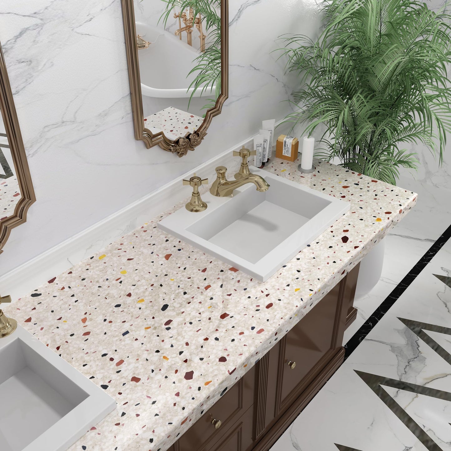 Multicolored Terrazzo Contact Paper 15.74"x354.3" Boho Contact Paper Marble Countertop Peel and Stick Granite Wallpaper for Kitchen Counter Bathroom Bedroom Table Sticker Cover Dinning Room Wallpaper