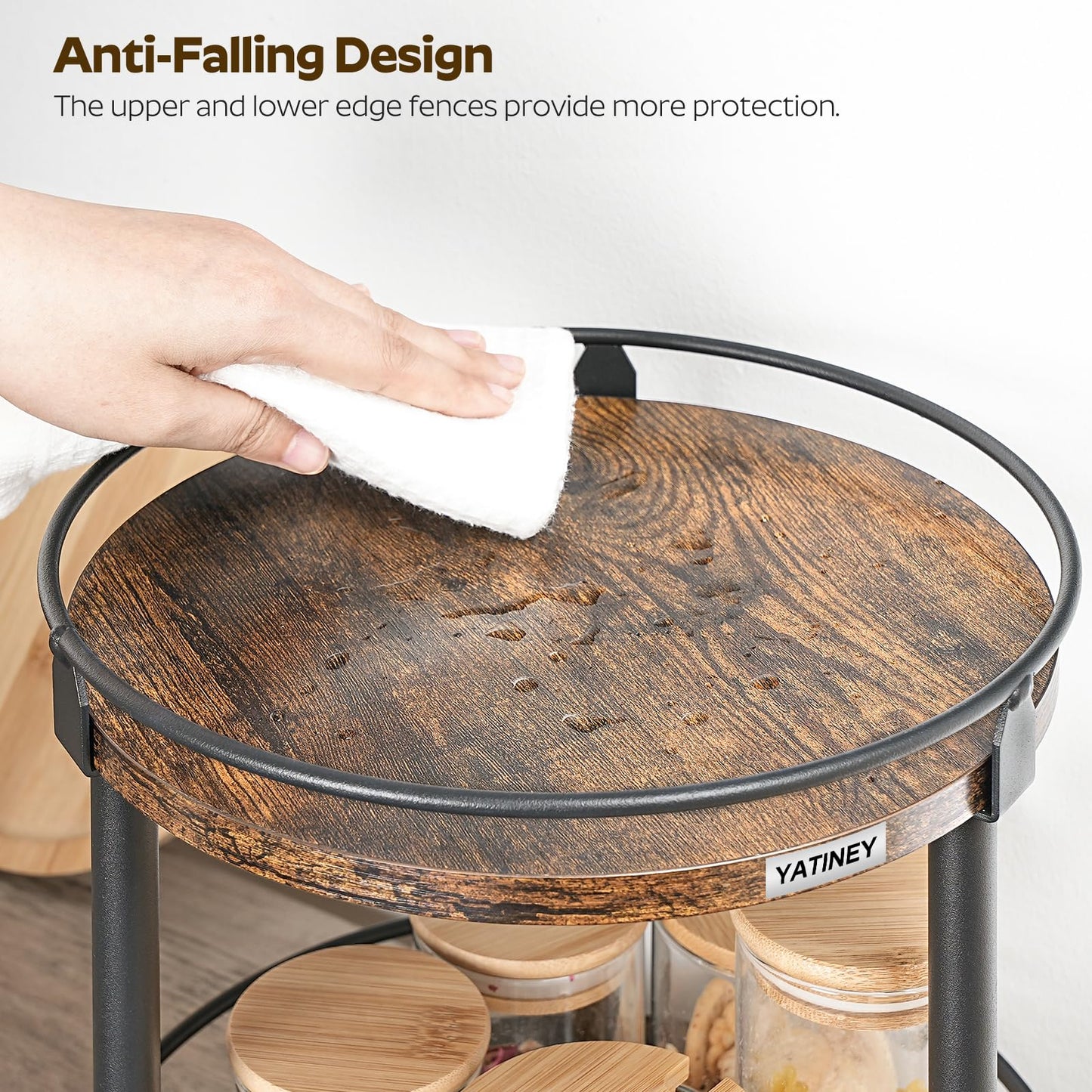 YATINEY Lazy Susan Organizer, Rotating Spice Rack, 2 Tier Spice Turntable Organizer, Industrial Turntable Spice Holder, for Kitchen Countertop and Cabinet, Compact and Versatile, Rustic Brown SR22BR