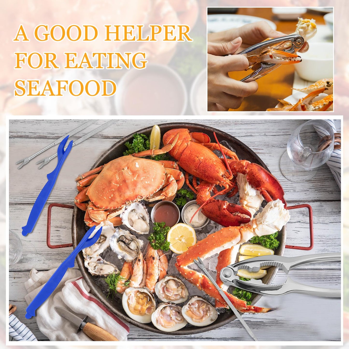 Zhehao 61 Pcs Seafood Tools Set Includes 20 Crab Crackers, 20 Lobster Shellers, 20 Crab Leg Forks and 1 Storage Bag, Nut Cracker Set for Kitchen Party Tools(Blue)
