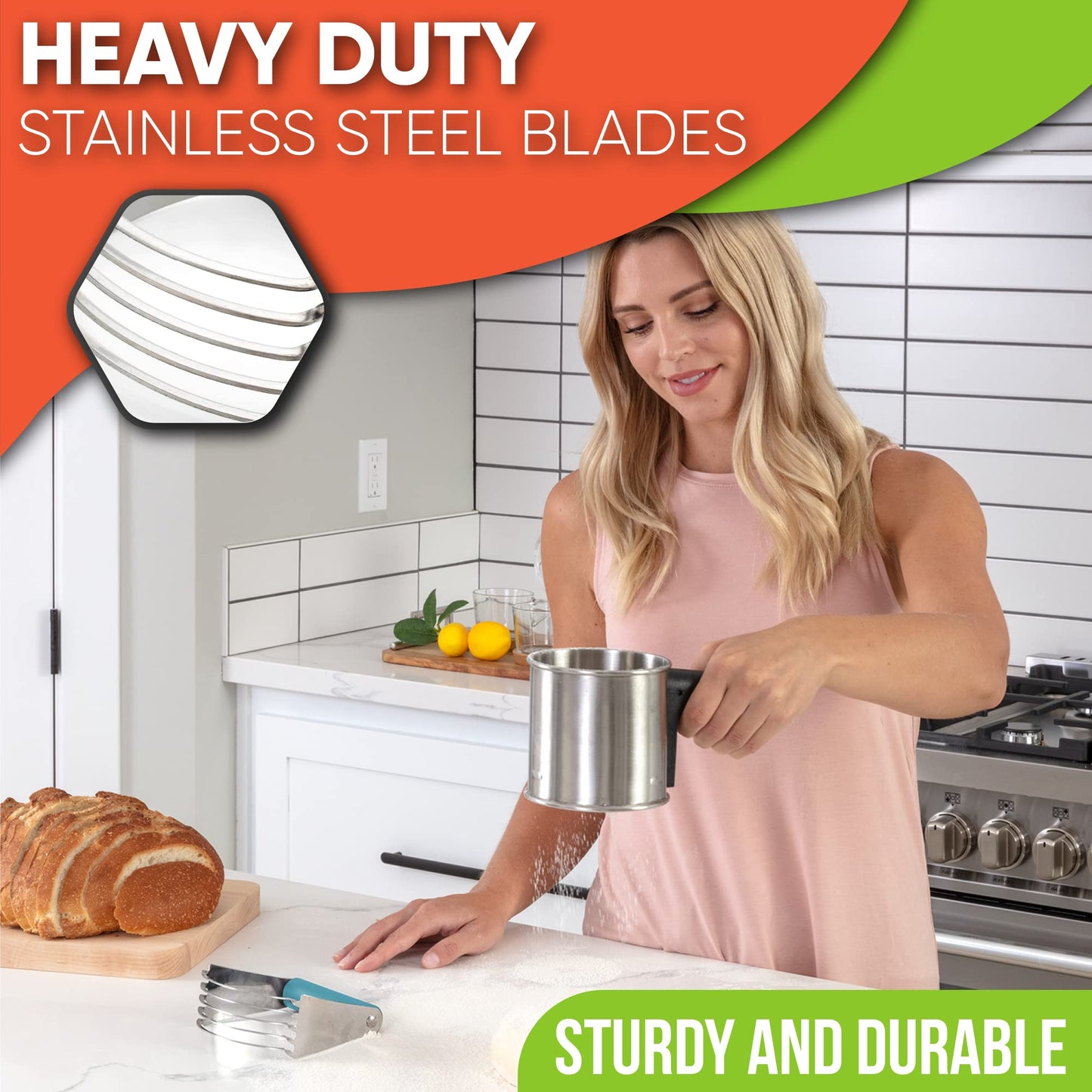 Spring Chef Dough Blender, Top Professional Pastry Cutter, Heavy Duty Baking Tool with Stainless Steel Blades, Medium Size, Aqua Sky
