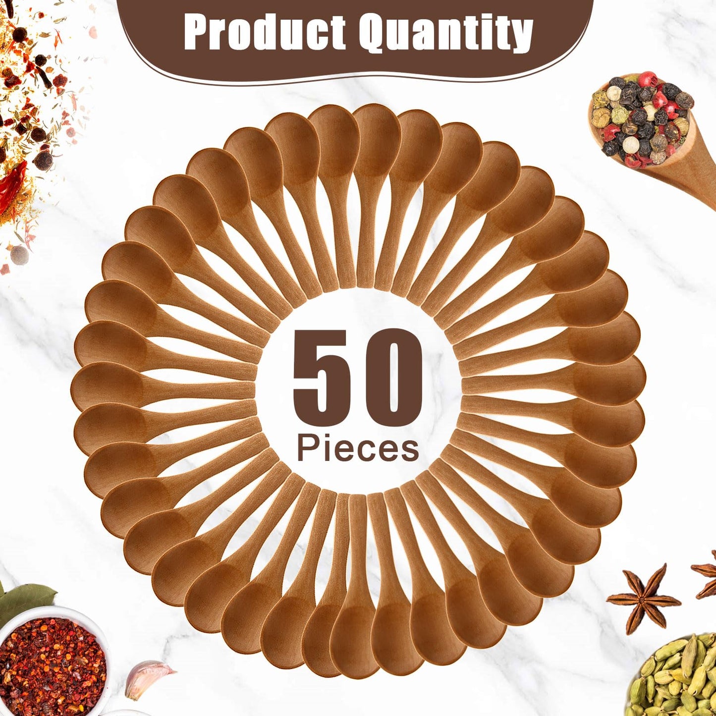 Boao 50 Pcs Small Wooden Spoons, 3.5'' L, Mini Wood Natural Tiny Spoons Wooden Little Teaspoons for Jars Sugar Creamer Honey Spices Salt Kitchen Supplies (Light Brown)