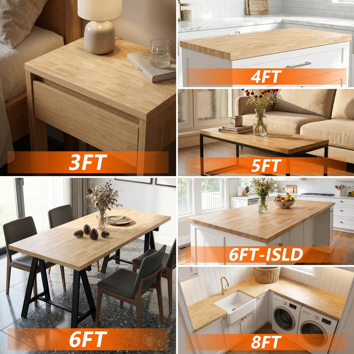 Solid Wood Butcher Block Countertop - 5ft Unfinished Birch Slab Counter Top Wooden Table Desk Top for DIY Kitchen Island, Workbench, Washer Dryer, Coffee Bar Table，60"x25"x1.5"