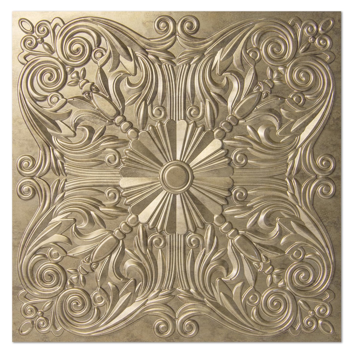 Art3d Decorative Ceiling Tile 2x2 Glue up, Lay in Ceiling Tile 24x24 Pack of 12pcs Spanish Floral in Antique Gold