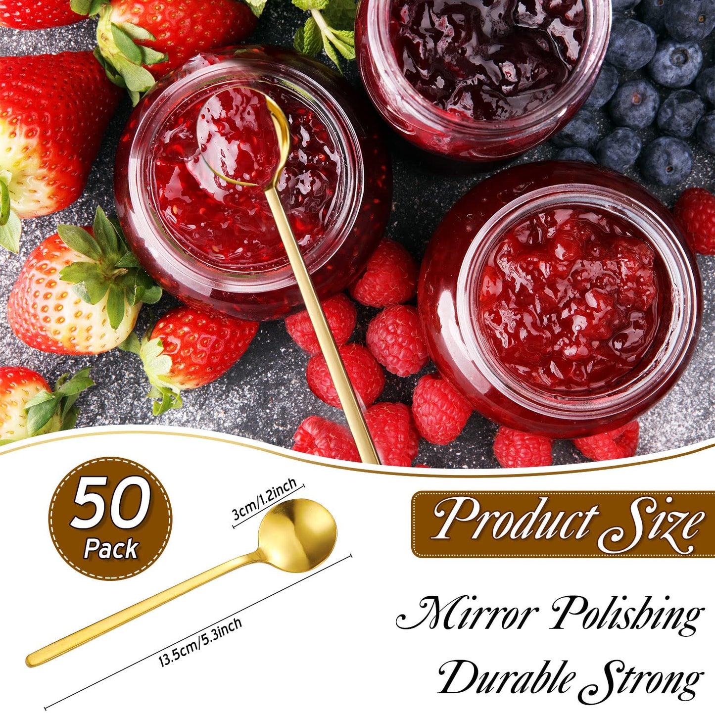 Meanplan 50 Pieces Espresso Spoons Gold Coffee Spoons Mini 5.3 Inches Stainless Steel Demitasse Teaspoons for Stirring Tea Sugar Ice Cream Dessert Soup Cake Antipasto Cappuccino Serving