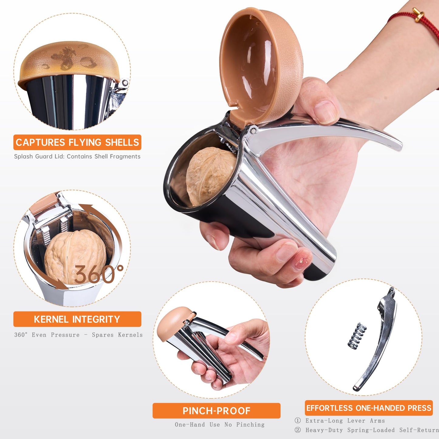 Affdeup Nutcracker: Effortlessly Cracks Large to Medium Nuts, Heavy Duty Nut Cracker tool with Splash-Proof Brown Lid, Long Ergonomic Leverage & Spring Return walnut pecan cracker