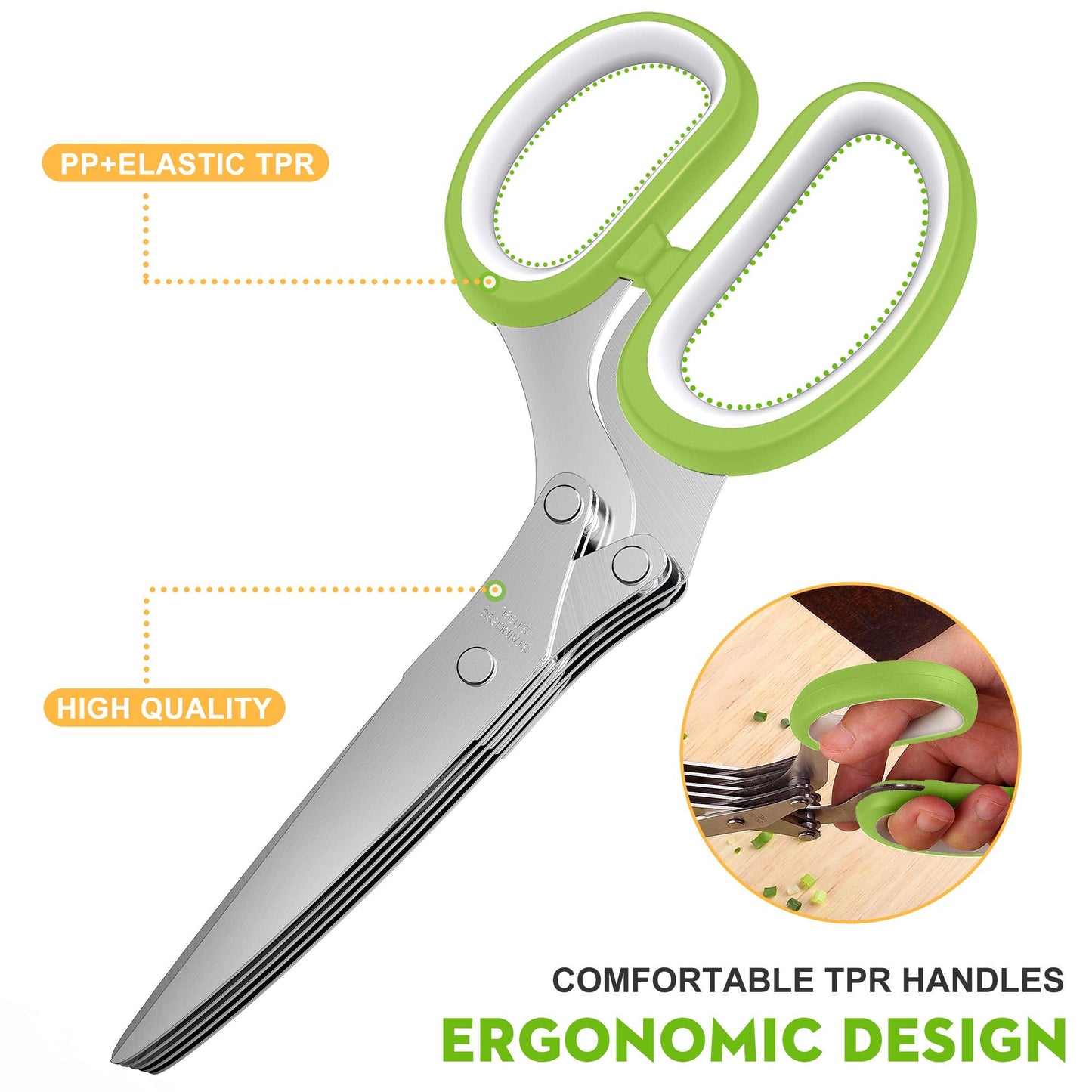 Herb Scissors with 5 Blades and Cover, Kitchen Herb Cutter with Cleaning Comb, Stainless Steel Multi Blade Herb Shears for Basil Parsley Cilantro, Easy Clean Cooking Tool, Unique Kitchen Gadgets Gift