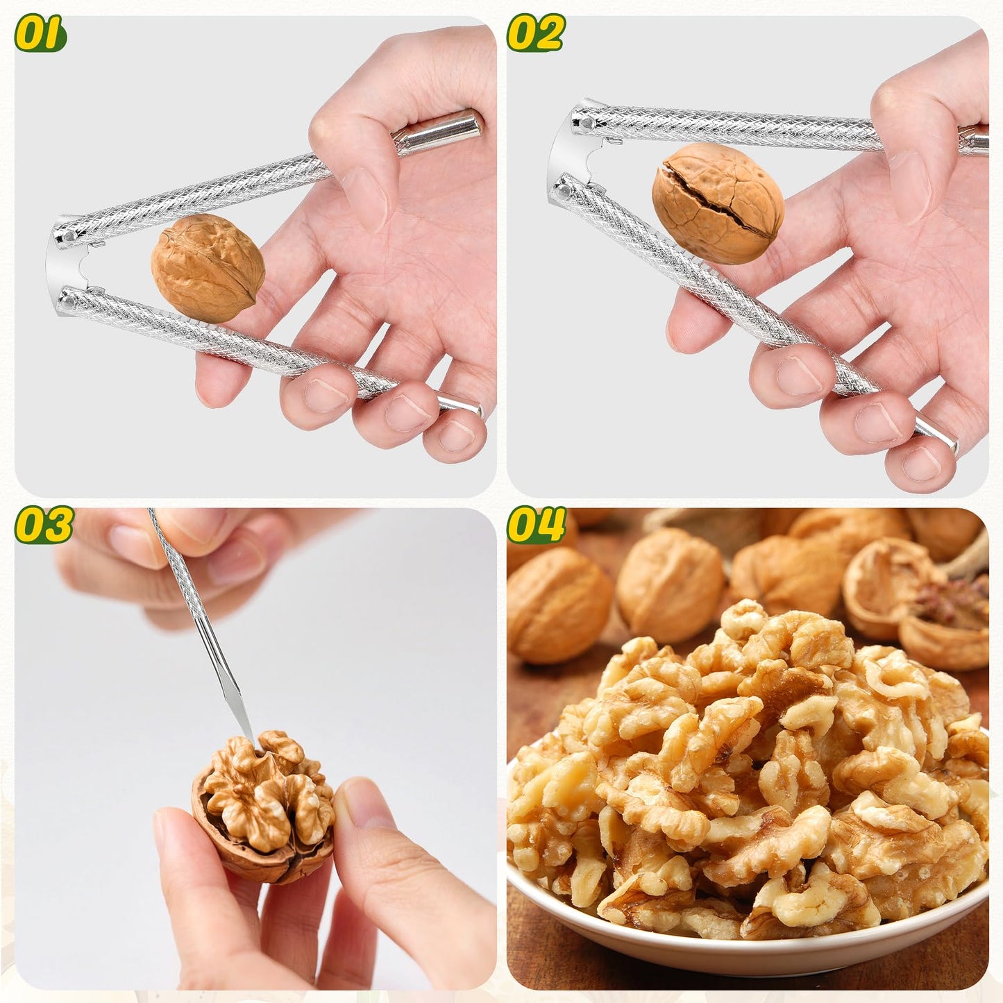6pcs Nut Crackers for All Nuts and 12pcs Picks Set, Nut Cracker Tool for Walnuts and Crab Legs, Stainless Steel Nutcracker (Silver)