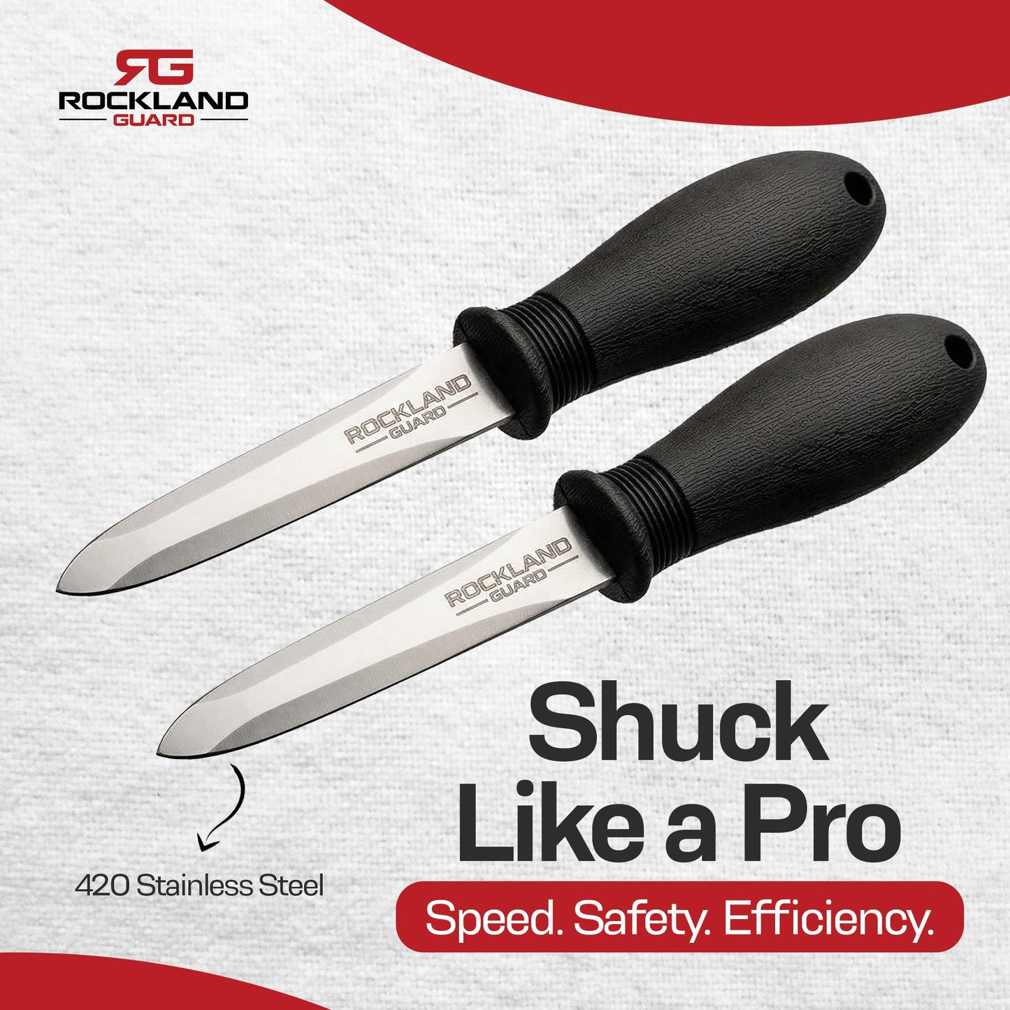 Rockland Guard Oyster Shucking Knife 2-Pack - 3.5” Heavy Duty 420 Stainless Steel Shucker Set for Clams & Shellfish - Non-Slip Ergonomic Handle Seafood Tools, Set of 2