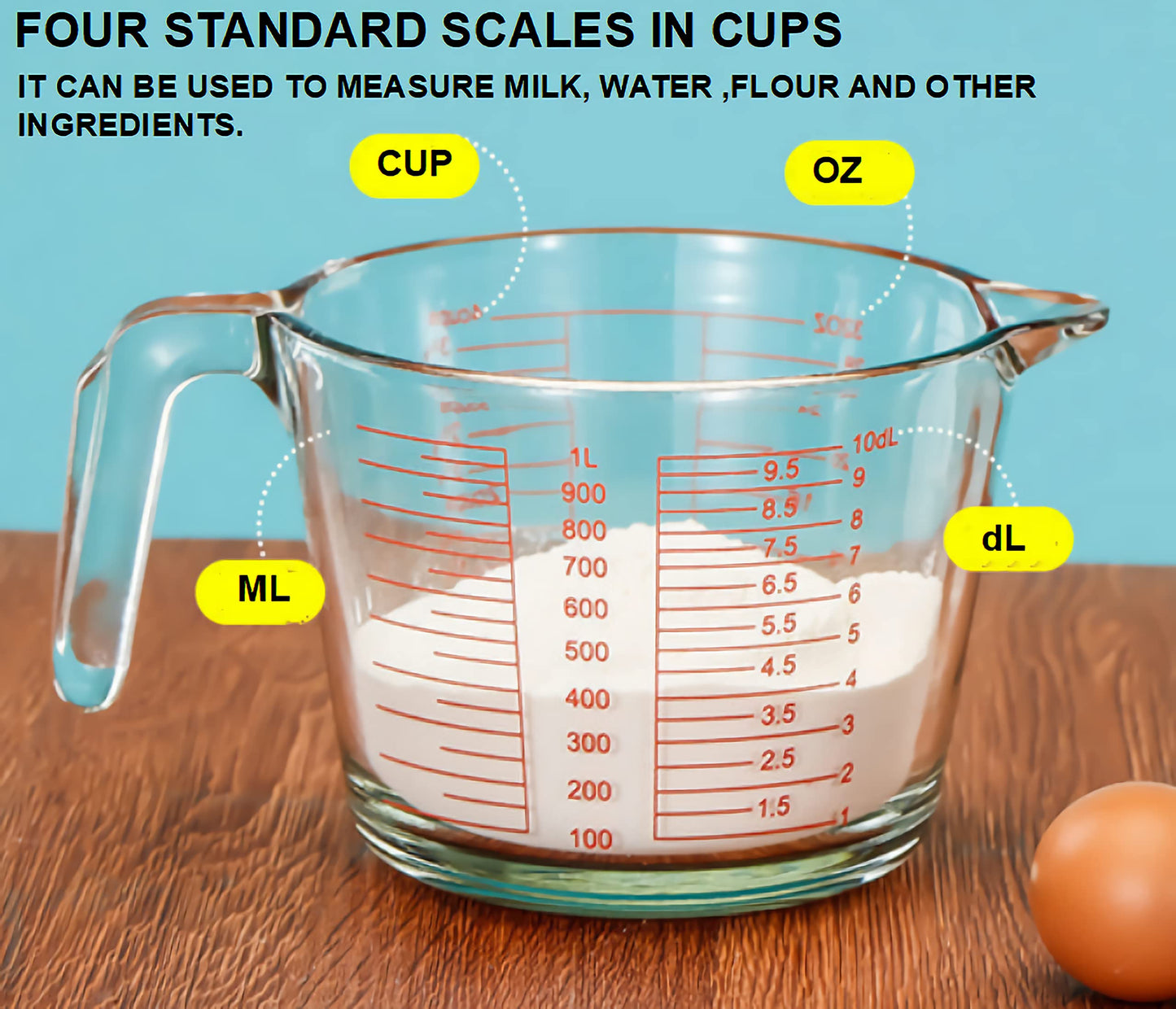 Glass Measuring Cups Set,BPA-Free Premium Heat Resistant Borosilicate Glass Measuring Cups with Handle, Precise Measurement Dl, Cups,OZ & Ml Scale, Easy-Pour Spout