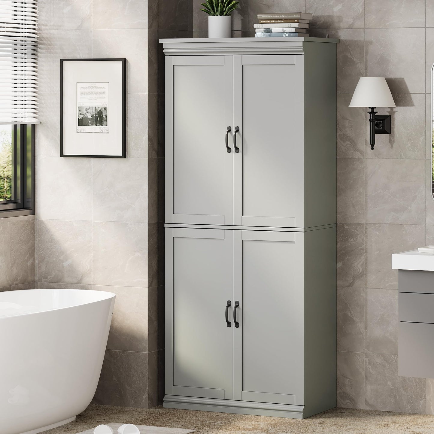 GarveeHome Pantry Cabinet, Freestanding Kitchen Pantry Storage Cabinet,70 in Cupboard, Tall Storage Cabinet with Doors and Adjustable Shelves, for Bathroom, Dining Room, Living Room, Gray