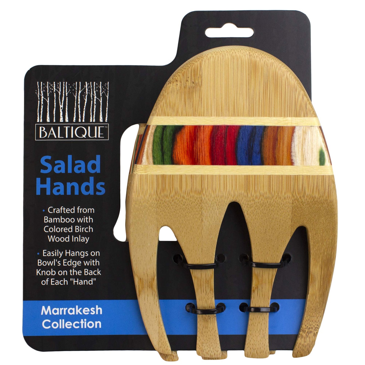 Totally Bamboo Baltique Marrakesh Collection Salad Hands Serving Utensils, Bamboo and Colored Birch Wood