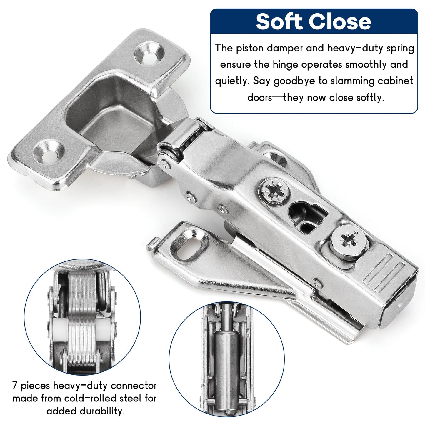 10 Pack 1/2'' Overlay Face Frame Soft Close Hidden Cabinet Hinges, 105 Degree 3D Adjustable Clip On Plate Concealed Kitchen Cupboard Door Hinges with Screws