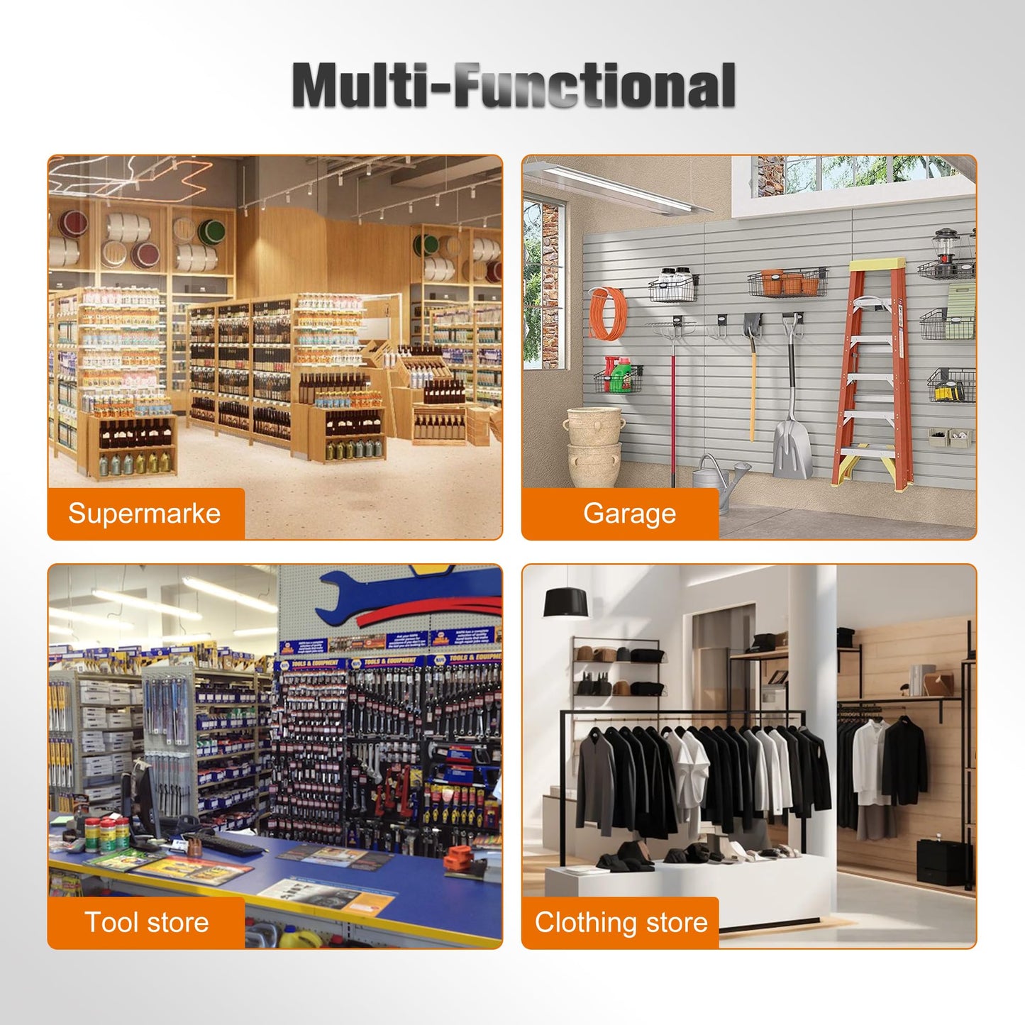 RocVanc Slatwall 4x4t FT PVC Slat Wall Panels, Interlocking Garage Slat Wall Panels Easy to Install, Heavy Duty Slat Wall for Tools Storage & Display