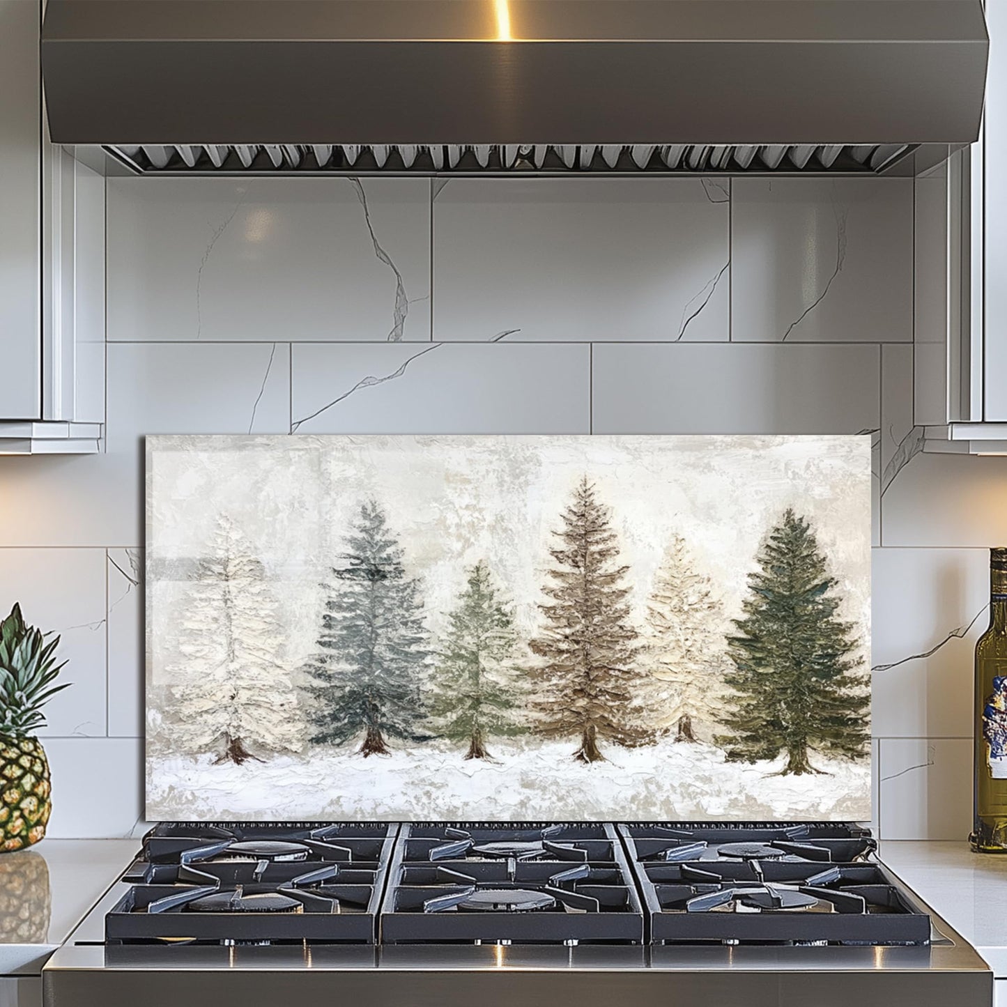 Evgosm Tempered Glass Backsplash for Kitchen， Stove Splashback, Snow Scene Glass Backsplash, Easy to Install and Clean, Used for Kitchen Wall Protection and Decoration. (30x16'')