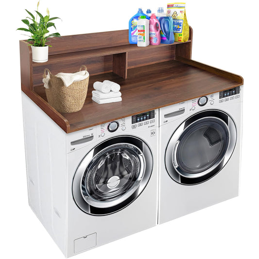 Royxen Laundry Countertop with Storage Universal Fit, Washer and Dryer Countertop with Shelf, Laundry Room Storage, 2-Tier Shelf (Walnut)
