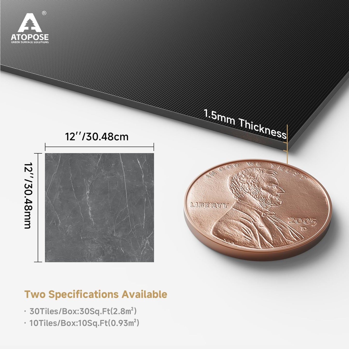 ATOPOSE Peel and Stick Floor Tile Waterproof,30-Pack 12x12 Inch,Checkered Marble Texture Vinyl Tiles,Easy DIY for Kitchen, Dining Room,Bathroom,Cover 30 Sq. Ft(Grey/White Marble,15 Tiles Per Color)