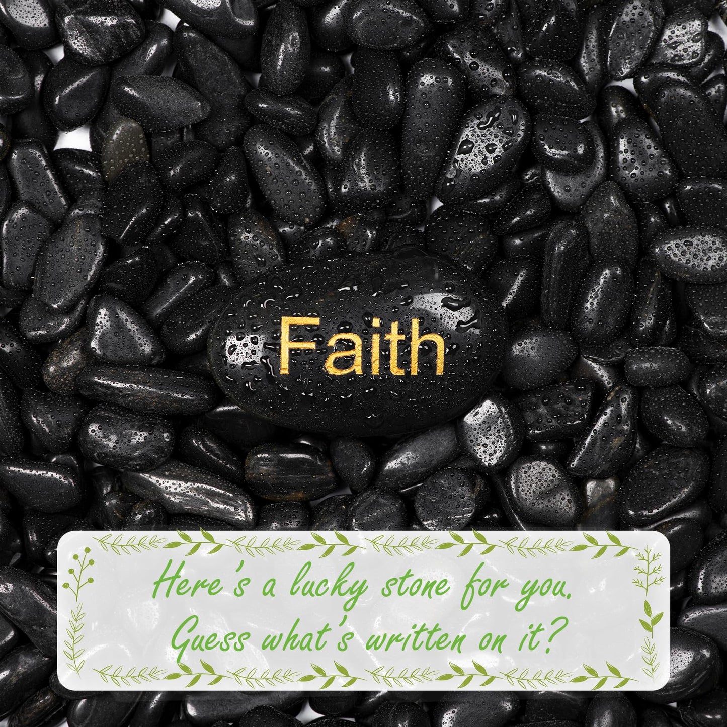 Ausluru 11lbs Polished Black River Rocks,Natural Decorative Stones for Indoor Plants,Vases & Fish Tank,Includes 1 Engraved Inspirational Rock,1-2 Inch Decorative Pebbles for Garden Landscaping