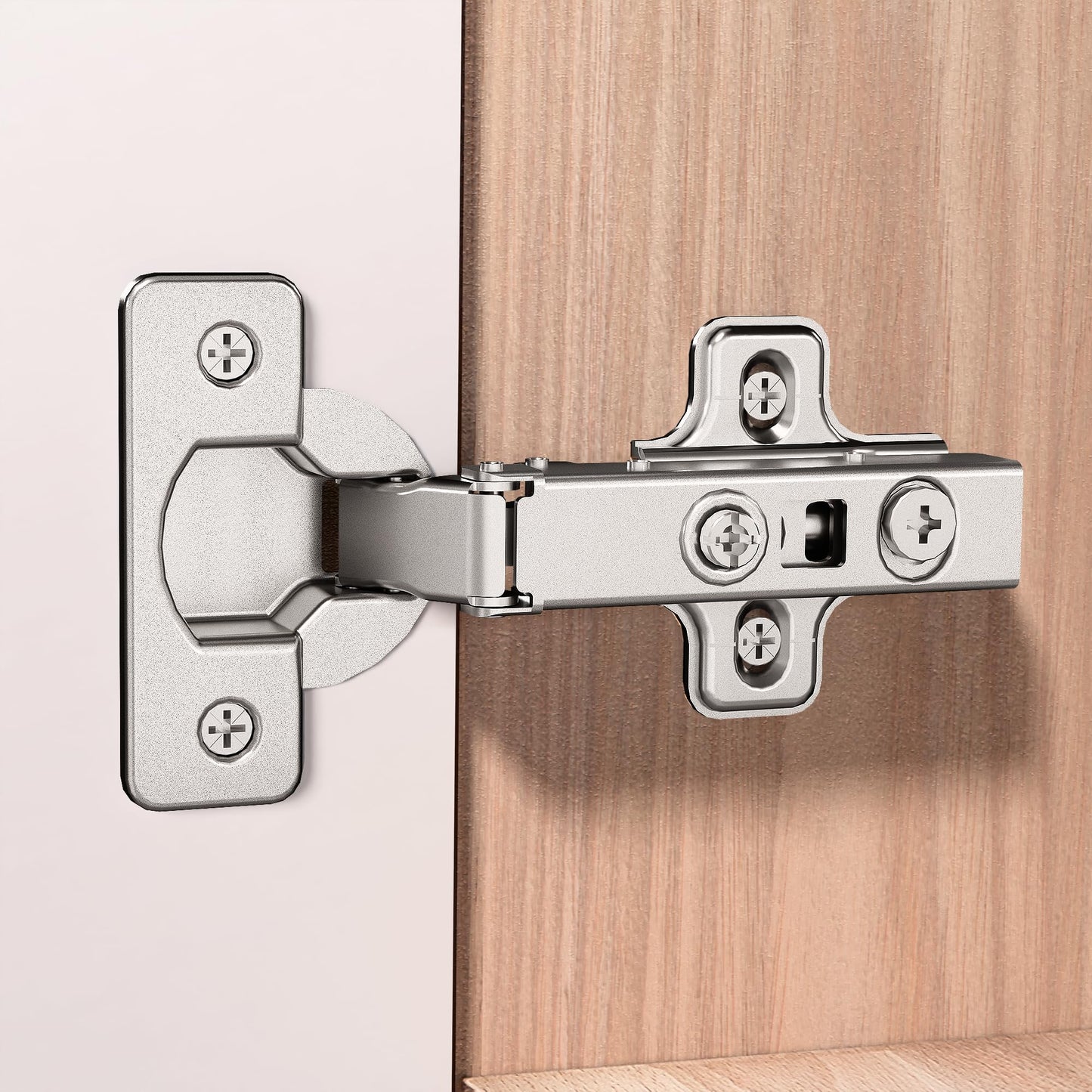 Kimdot 4 Pack Frameless Full Overlay Soft Close Cabinet Hinges for Kitchen 105°Clip on Plate Adjustable Concealed European Door Hinges Nickel Plated Finish