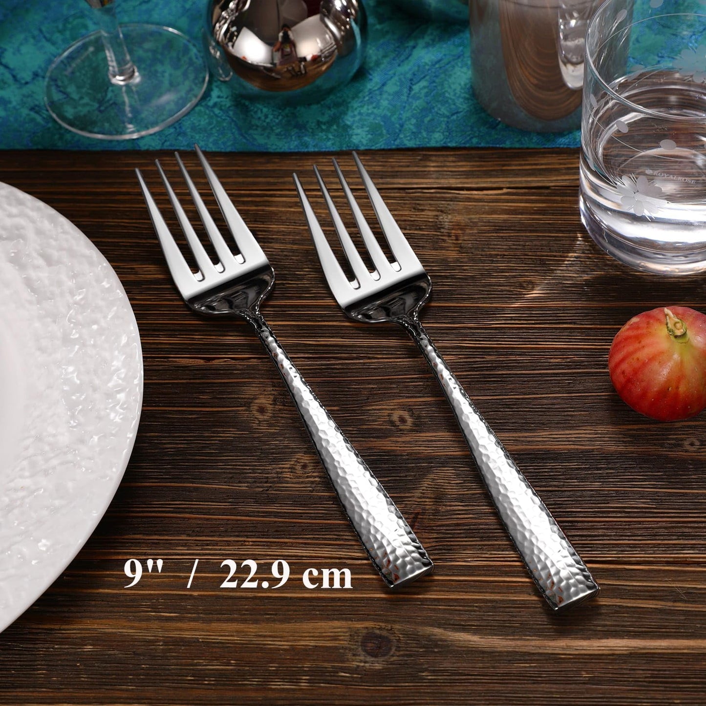 KEAWELL Premium Louis Hammered Table Utensils, 18/10 Stainless Steel, Squared Edge, Mirror Finish, Dishwasher Safe (Serving Forks, Set of 2)