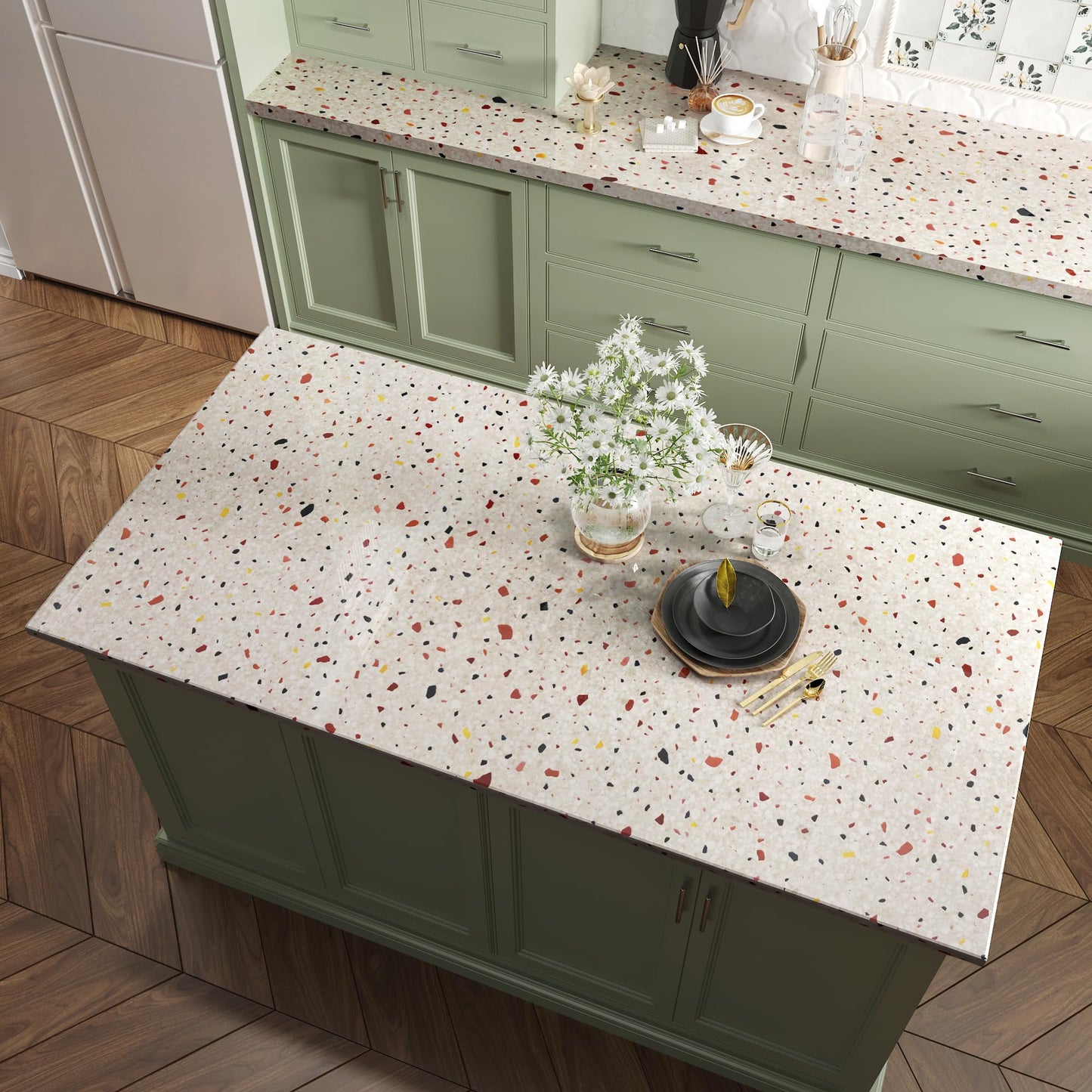 Multicolored Terrazzo Contact Paper 15.74"x354.3" Boho Contact Paper Marble Countertop Peel and Stick Granite Wallpaper for Kitchen Counter Bathroom Bedroom Table Sticker Cover Dinning Room Wallpaper