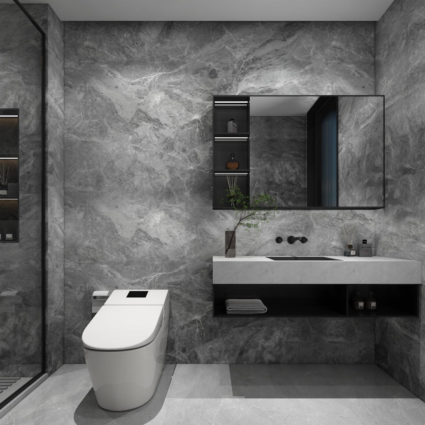 TOTIO Gray Marble Contact Paper Textured Grey Granite Wallpaper Peel Stick Countertop Contact Paper Removable Waterproof Adhesive Thick Matte Marble Look Wall Paper Roll Kitchen Table Vinyl Wrap