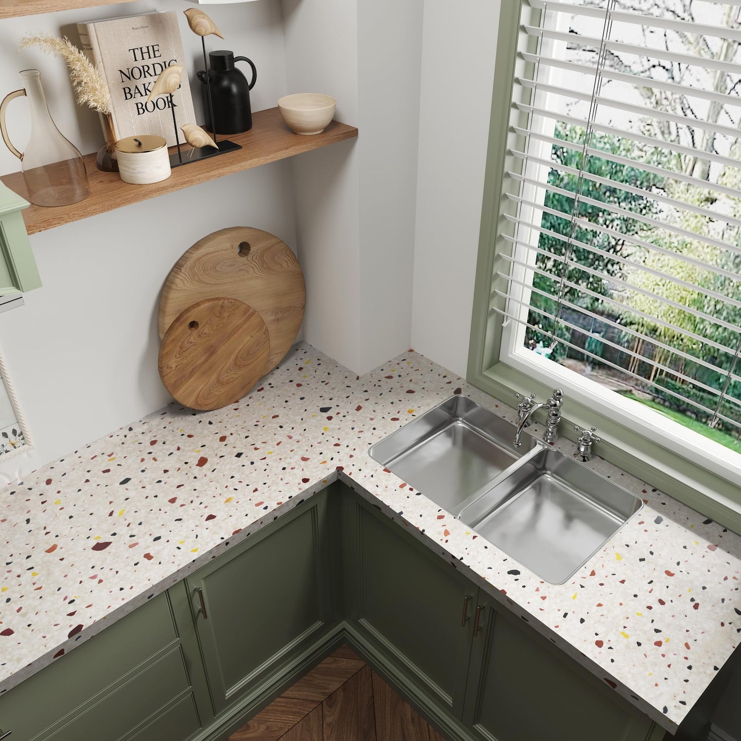 Multicolored Terrazzo Contact Paper 15.74"x354.3" Boho Contact Paper Marble Countertop Peel and Stick Granite Wallpaper for Kitchen Counter Bathroom Bedroom Table Sticker Cover Dinning Room Wallpaper