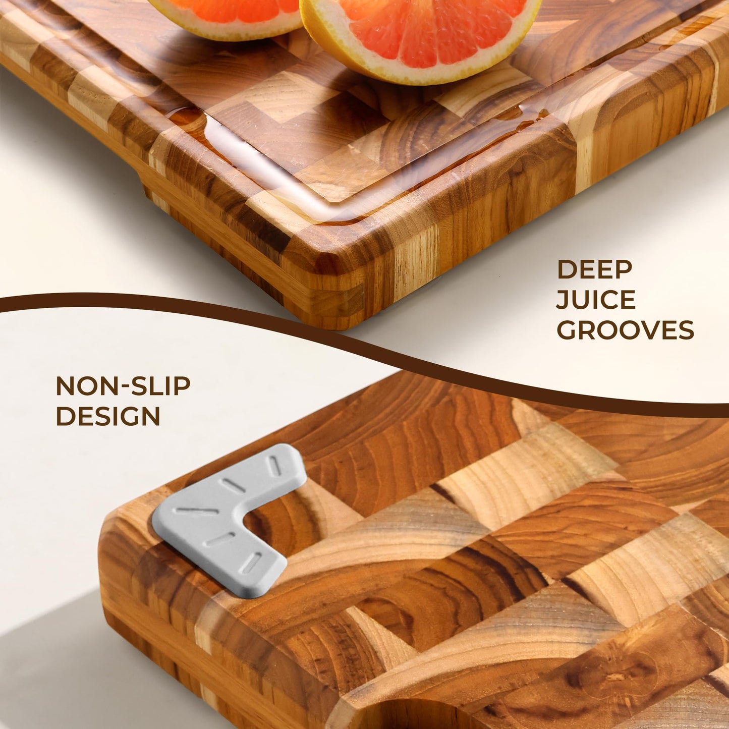 Teak Wood Cutting Boards for Kitchen 20'' Extra Large Butcher Block End Grain Wooden Cutting Board with Juice Groove & Handle Heavy Duty Chopping Charcuterie Board Non Toxic Slip Serving KnifeFriendly