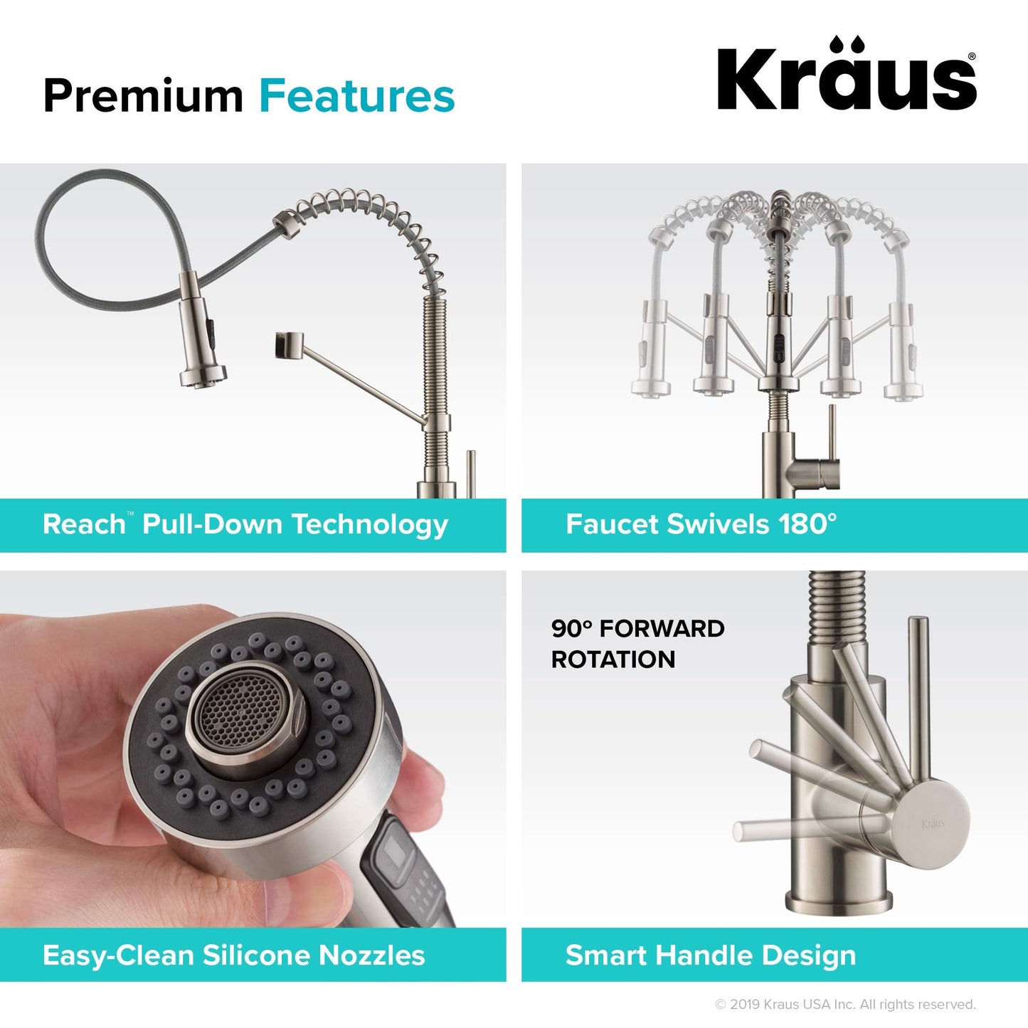 KRAUS Bolden Commercial Style 2-Function Single Handle Pull Down Kitchen Faucet in Spot-Free Stainless Steel, KPF-1610SFS
