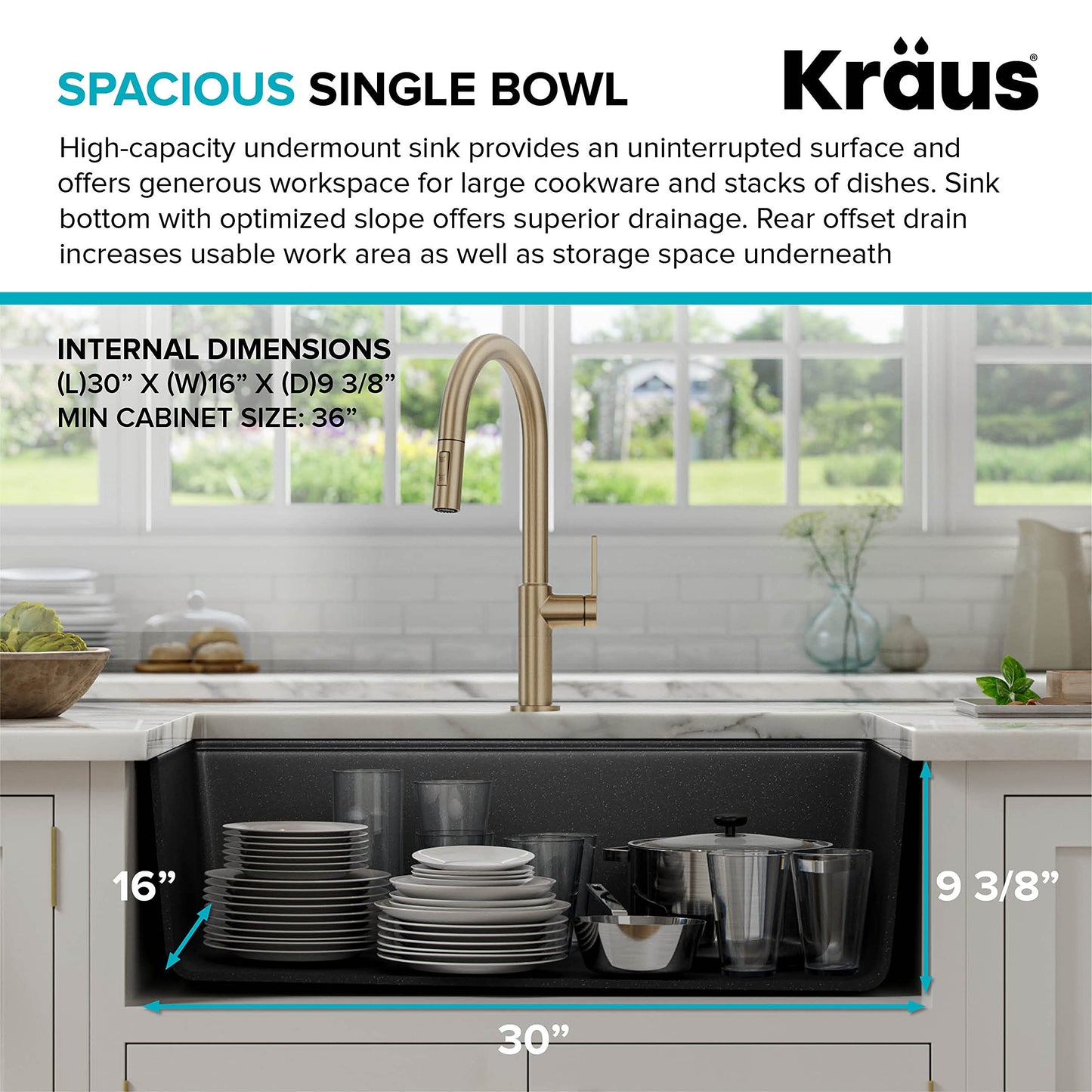 KRAUS Bellucci 32” in. Undermount Workstation Granite Kitchen Sink in Metallic Black with Accessories, KGUW2-33MBL