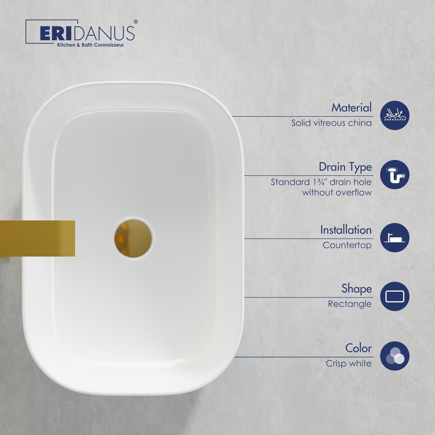 Bathroom Vessel Sink, Eridanus 18" x 13" White Vessel Sink Rectangular Bathroom Sink Porcelain Ceramic Vessel Sinks for Bathroom Vanity Sink Above Counter Basin