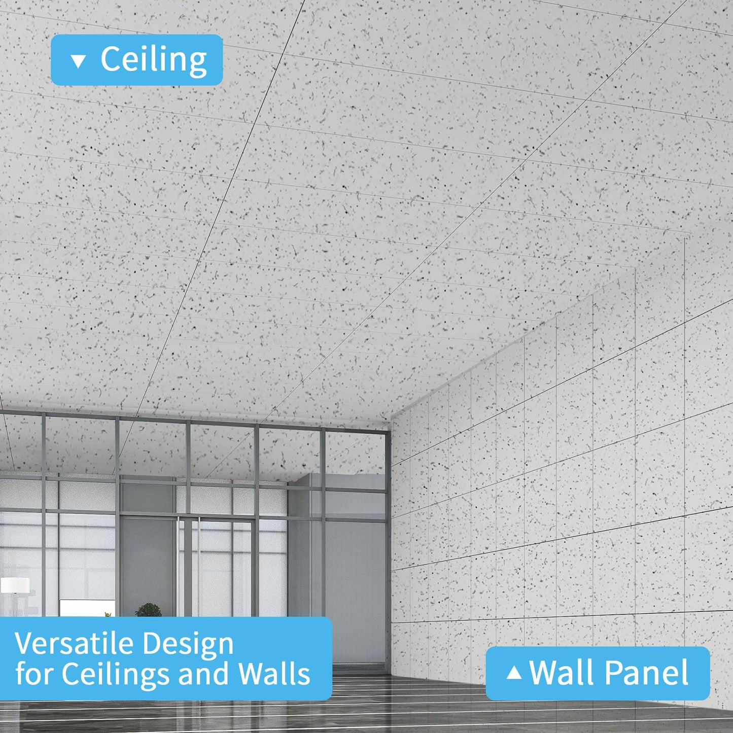 Art3d Pro Drop Ceiling Tiles 2ft x 2ft, 12-Pack Waterproof Polyester Ceiling Panels for Office Basement Kitchen Recording Room, Reusable,Covers 48 Sq.Ft, White Stucco Printing