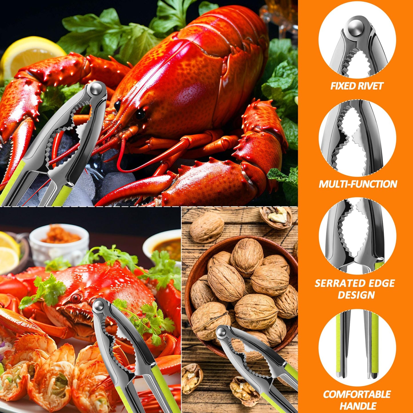 Seafood Crab Crackers and Tools, 25 Pcs Crab Leg Cracker Tool, Nut Crackers Tool, Crab Crackers, Lobster Shellers, Seafood Forks, Wide Crab Forks, Seafood Scissors, Crab Hammers, mobzio Crab Tools