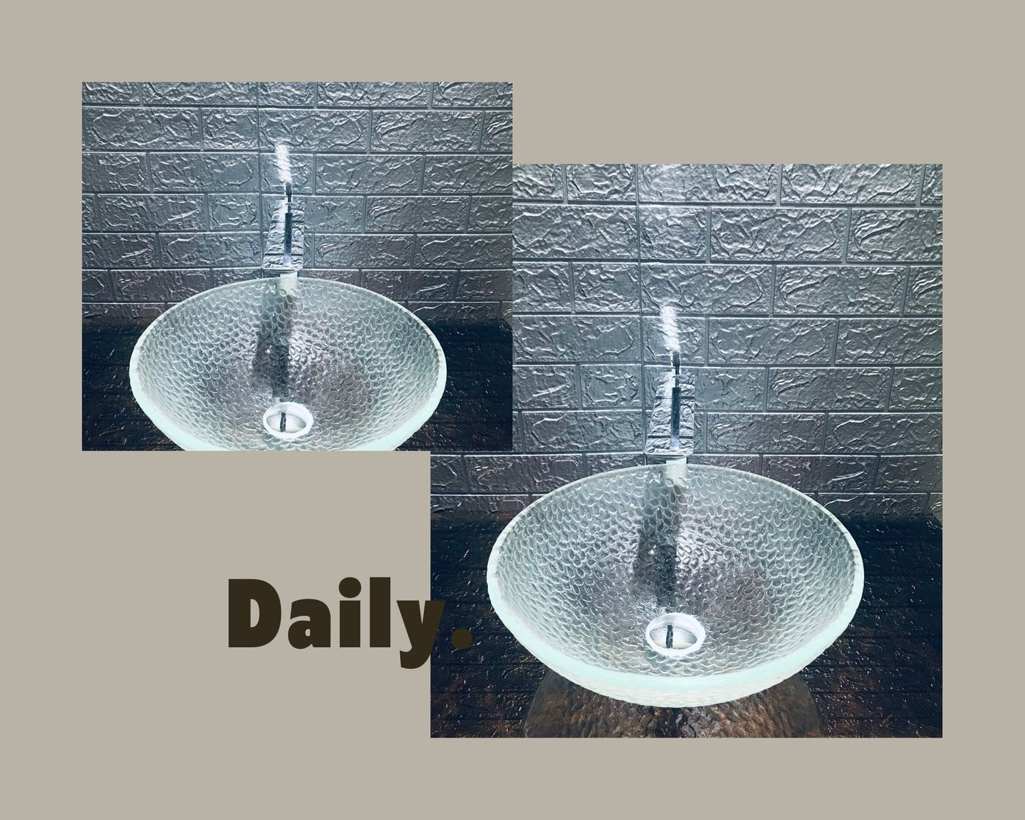 FANWIN STAR Pearl Series Glass Vessel Sink In Ice Top Raindrop Mount Sinks Above Countertop | Vanity Countertop Clear Transparent Sink Bowl with Pop Up Drain | FW-LA623