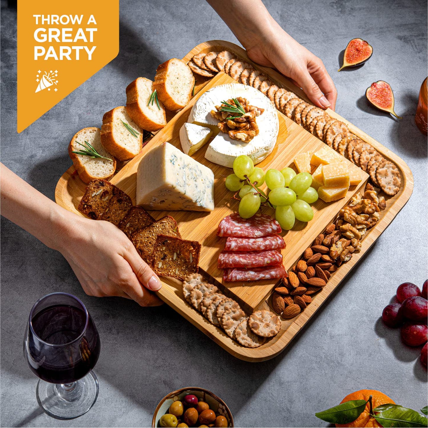 Charcuterie Boards Gift Set - Bamboo Cheese Board Set with Serving Knives, Meat Cheese Platter for Hosting Party Entertaining, Gifts for Women, Mom Dad, Wedding, Birthday, House Warming Gifts New Home