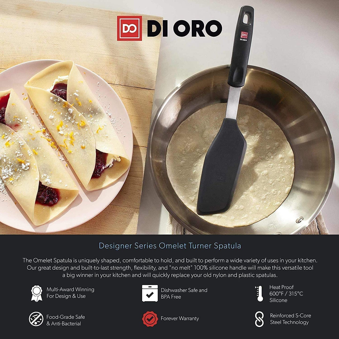 DI ORO Omelette Spatula - Silicone Egg Spatula Turner for Nonstick Cookware - Thin & Flexible BPA Free 600°F Heat-Resistant for Cooking & Baking - Omelet Flipper Dishwasher Safe