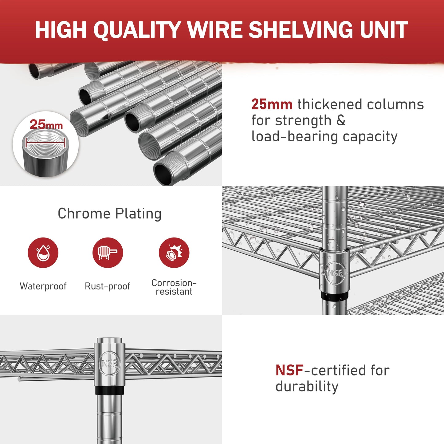 MUPATER 36" W x 18" D x 72" H Wire Shelving Rack, 5-Tier Heavy Duty Rolling Wire Shelving Rack with 2000LBS Capacity, Adjustable Shelves & 3" Silent Lockable Casters for Kitchen, Silver