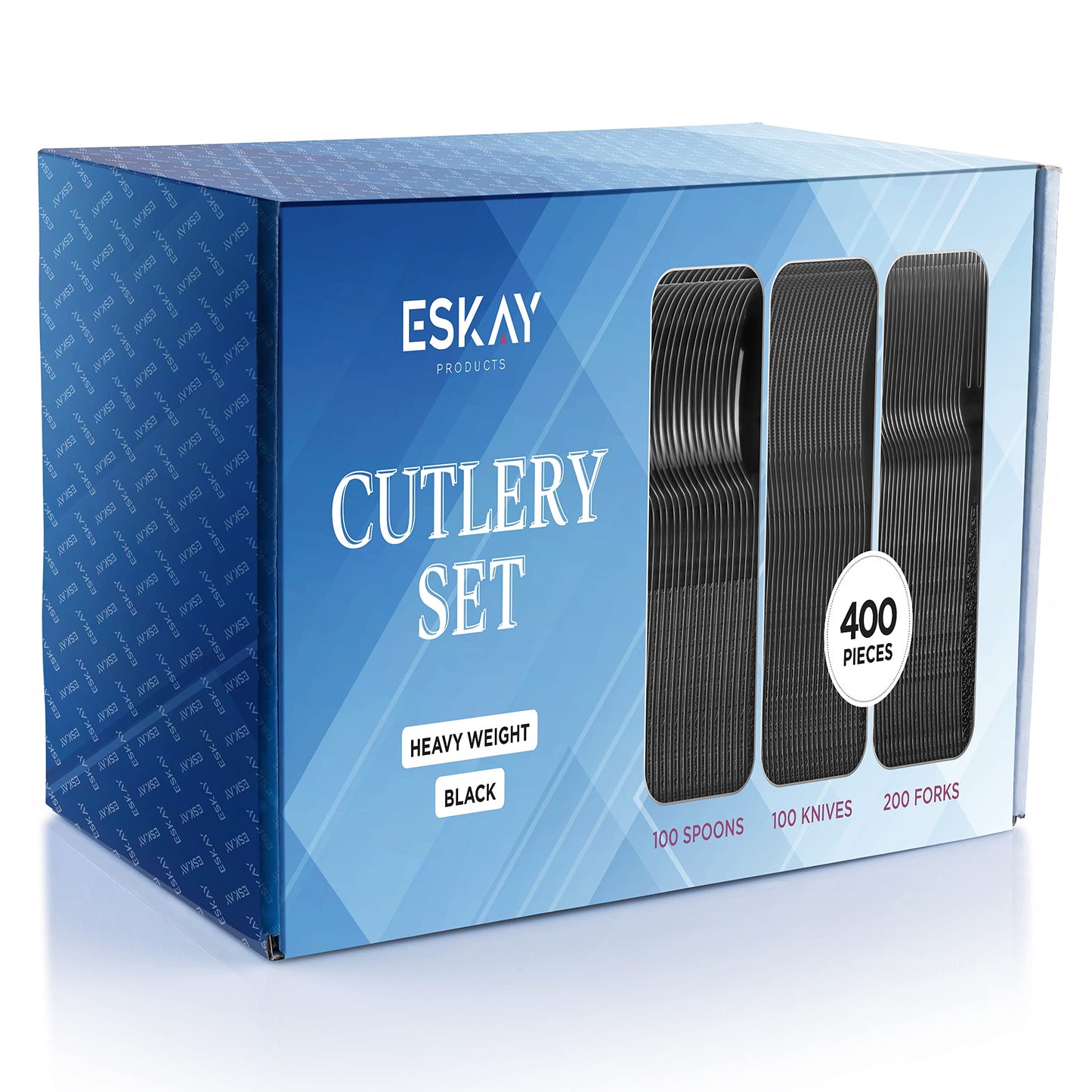 Heavy Weight Plastic Silverware Set - 200 Forks, 100 Knives, 100 Spoons - Disposable Cutlery Combo (Black)