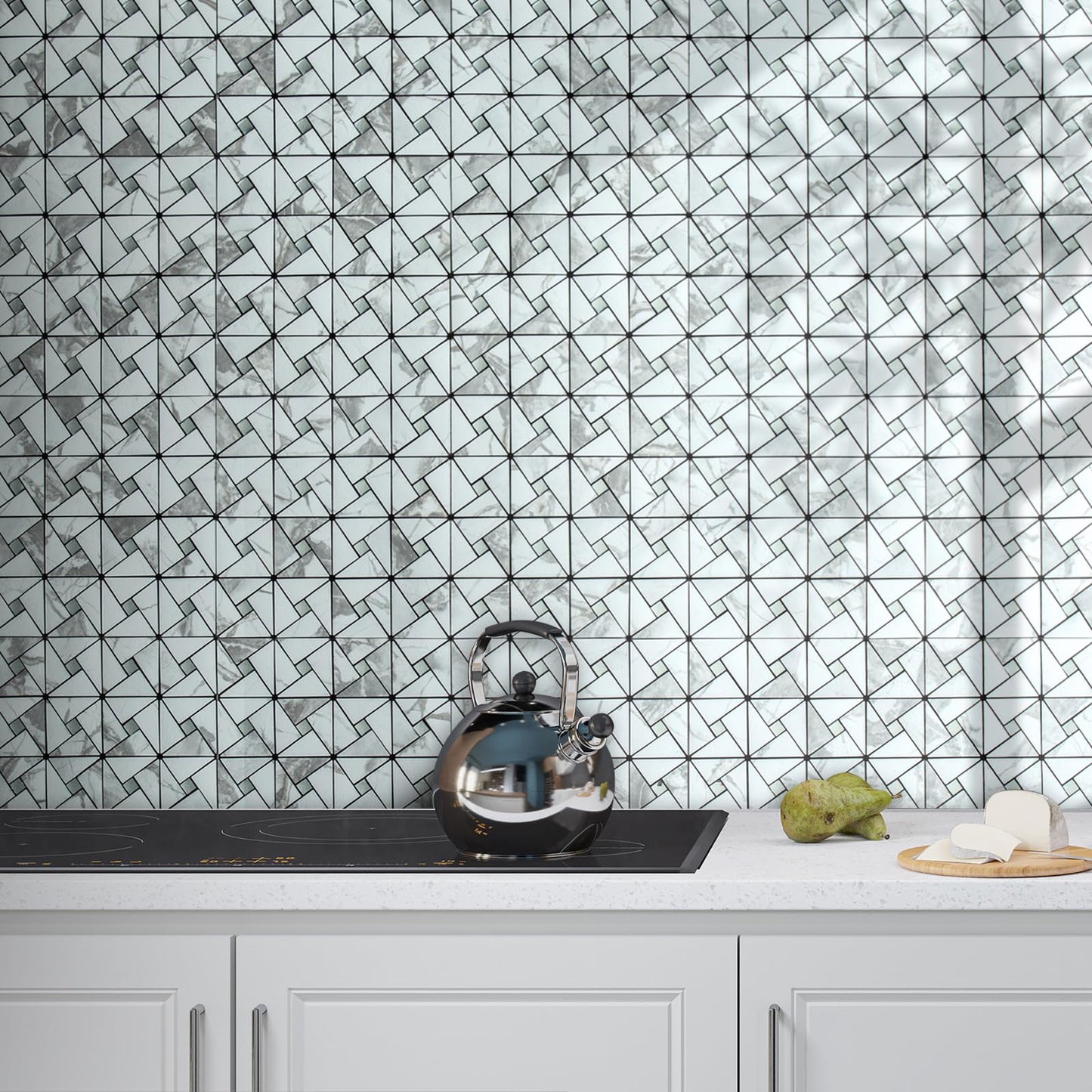 DICOFUN White Marble Look Peel and Stick Backsplash Tile, Mixed Glass Self-Adhesive Mosaic Tiles, Stainless Steel Stick on Wall Tiles for Kitchen and Bathroom Backspalsh, Mirror Décor, 10