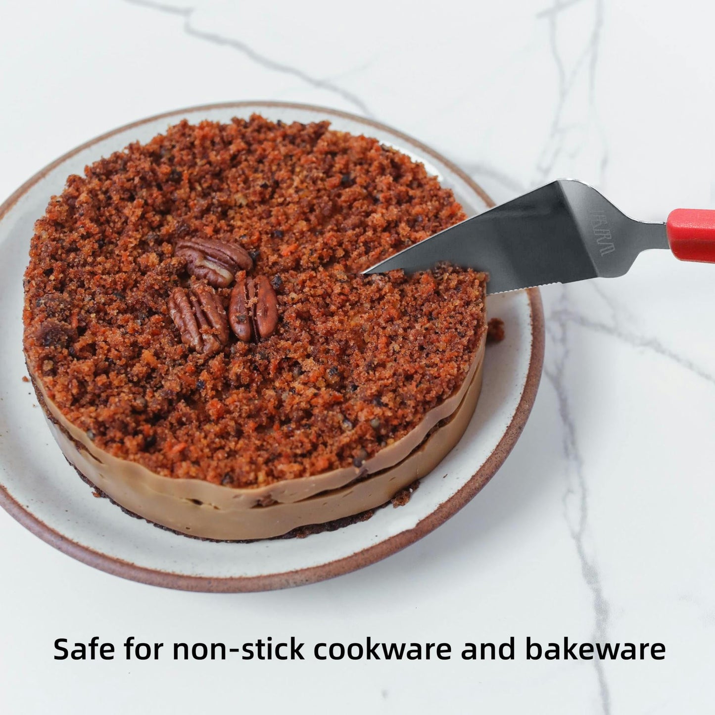 LEGERM Professional Stainless Steel Pie Spatula Server - 2-Pack Red Cake Cutter & Pizza, Dessert Serving Knife Set - Dishwasher Safe Kitchen Tool