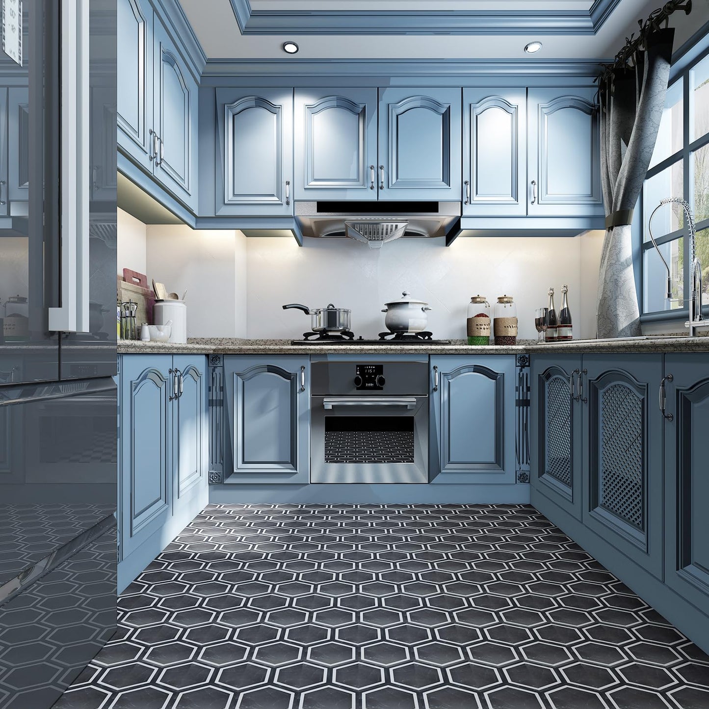 Art3d 30-Pack Hexagon Peel and Stick Flooring Tile Marble Look, Self Adhesive Waterproof Vinyl Floor Tile for Kitchen Bathroom Living Room Bedroom, 11.8" x 10.2" Black Marble