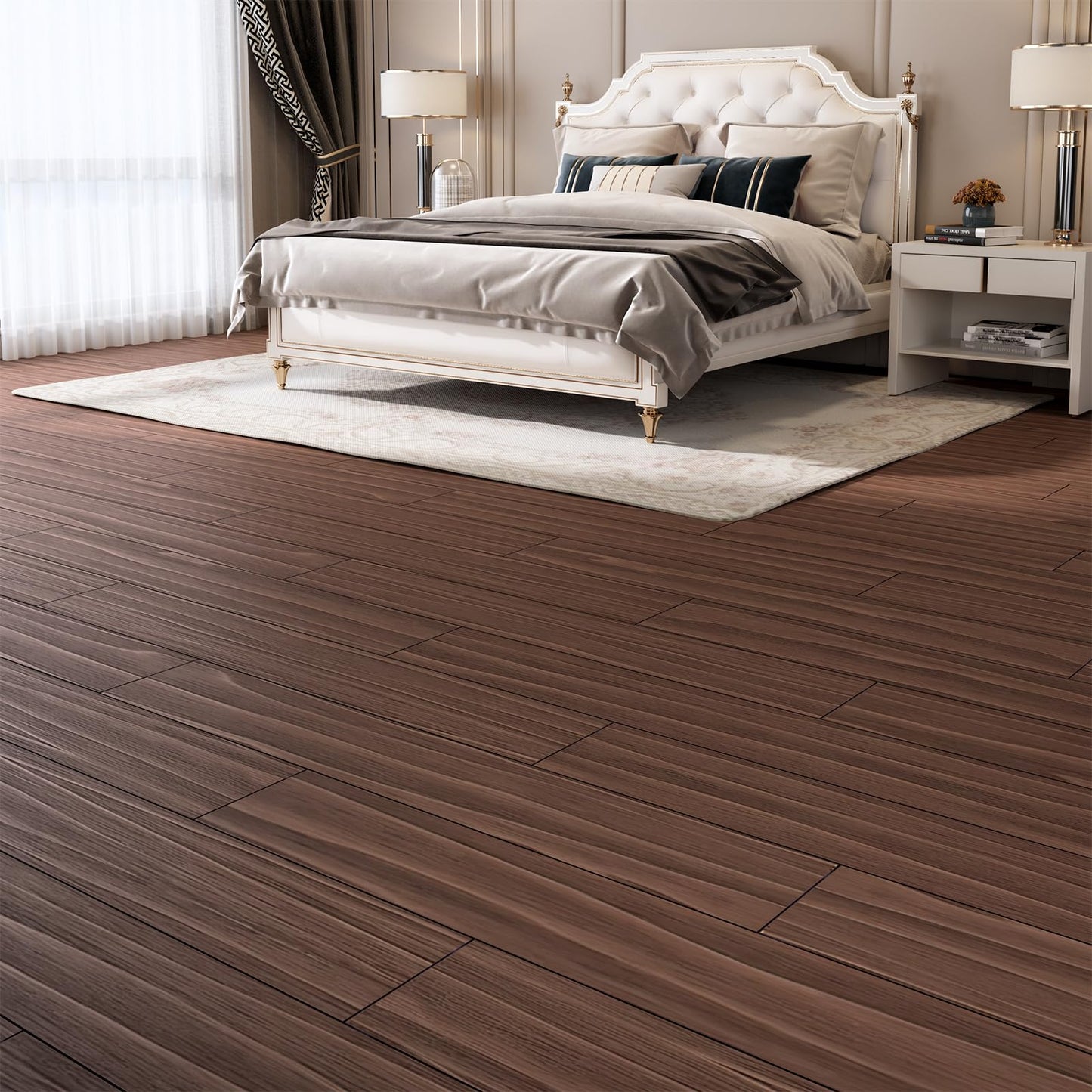 30 Sq.Ft. Peel and Stick Vinyl Floor Tiles 36" x 6" Wood Look Planks, 20 Pack Waterproof Self-Adhesive Flooring Tiles, DIY for Renter, Kitchen, Living Room, RV, Dark Brown